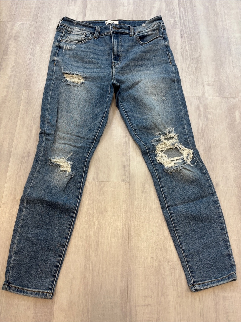 Studio Blue Ripped Skinny Jeans in Medium Blue - Women's Stretch Denim